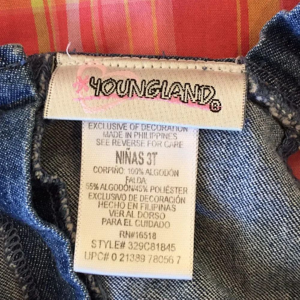 Jumper Dress by Youngland Sz 3T Denim Plaid Spring Summer Blue Coral
